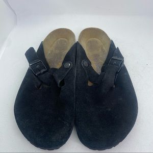Birkenstock Boston Black Suede Leather Clogs
